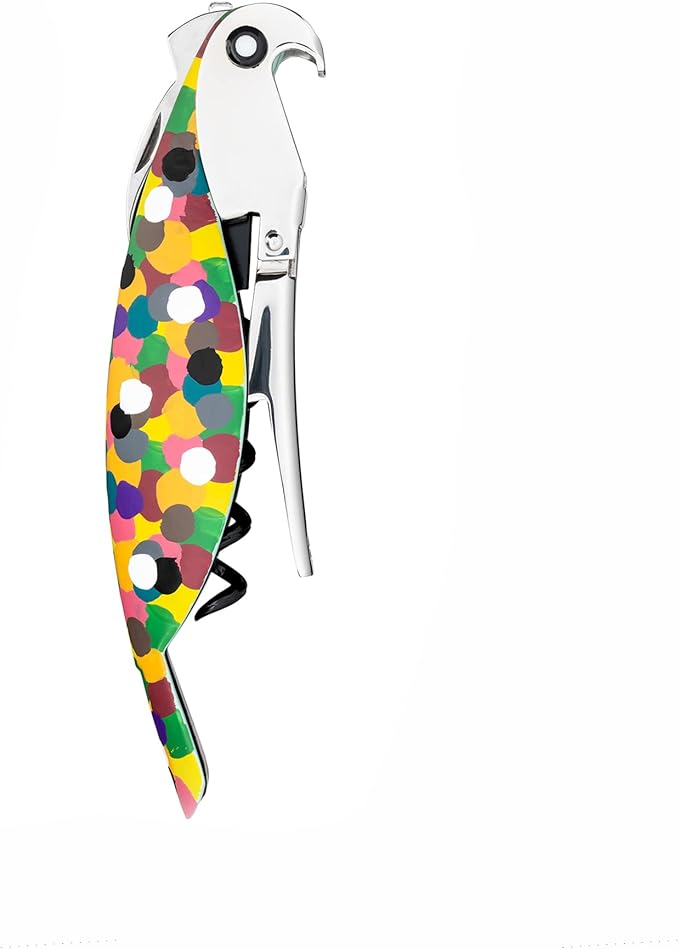 Sommelier-Korkenzieher in Papageienform mit bunt getupftem Griff von Alessi