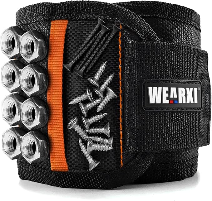 Schwarzes Magnetarmband mit haftenden Schrauben und Muttern