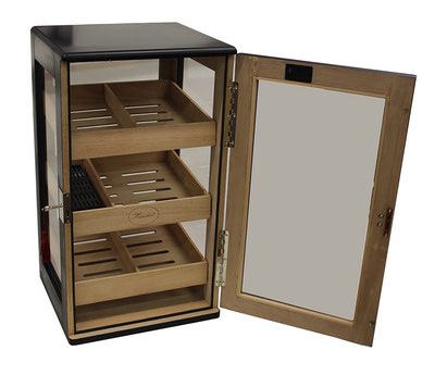 Stehender Humidor-Schrank aus Holz mit Glastür und drei ausziehbaren Schüben