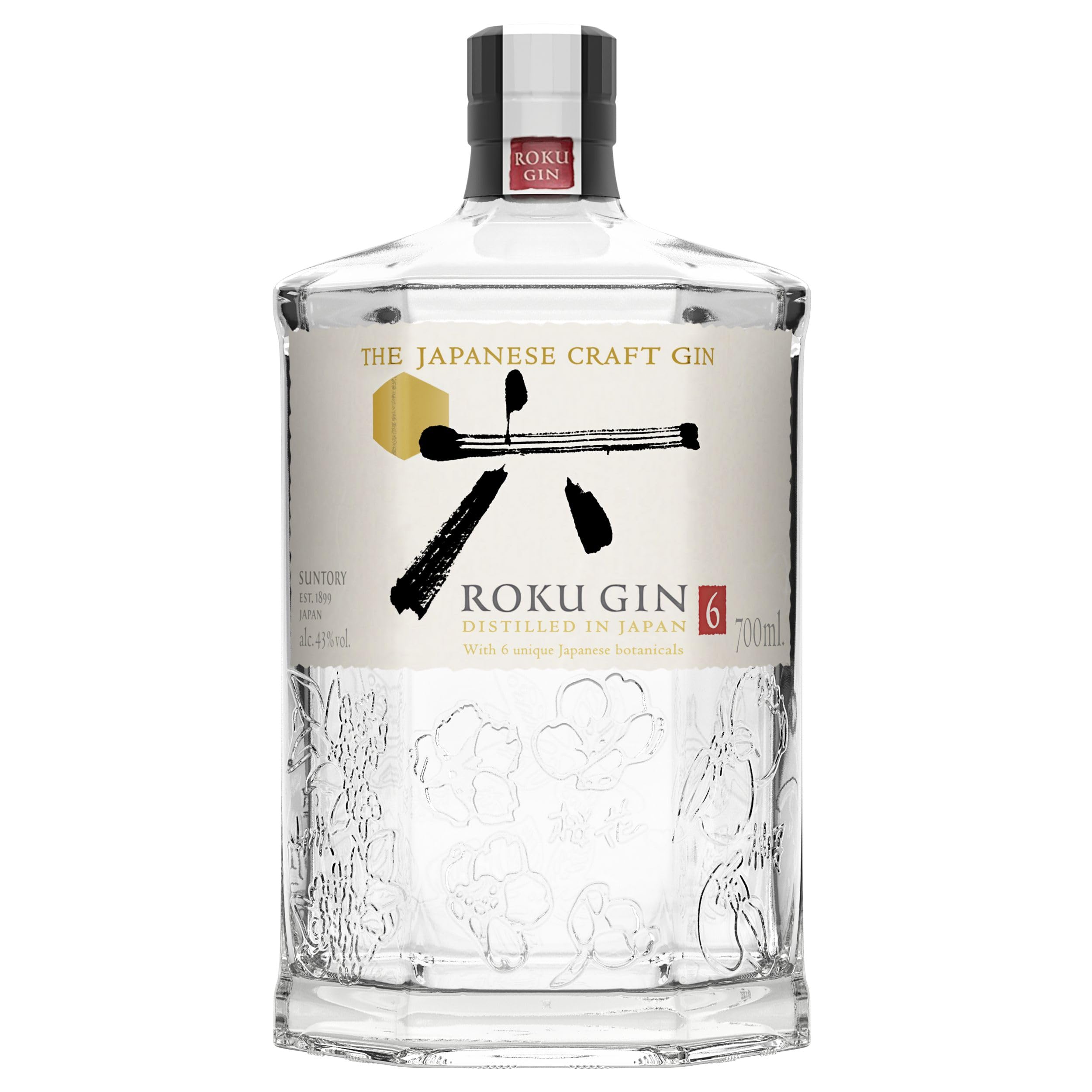 Roku Gin Flasche aus Japan, 700 ml, mit sechseckigem Glasdesign