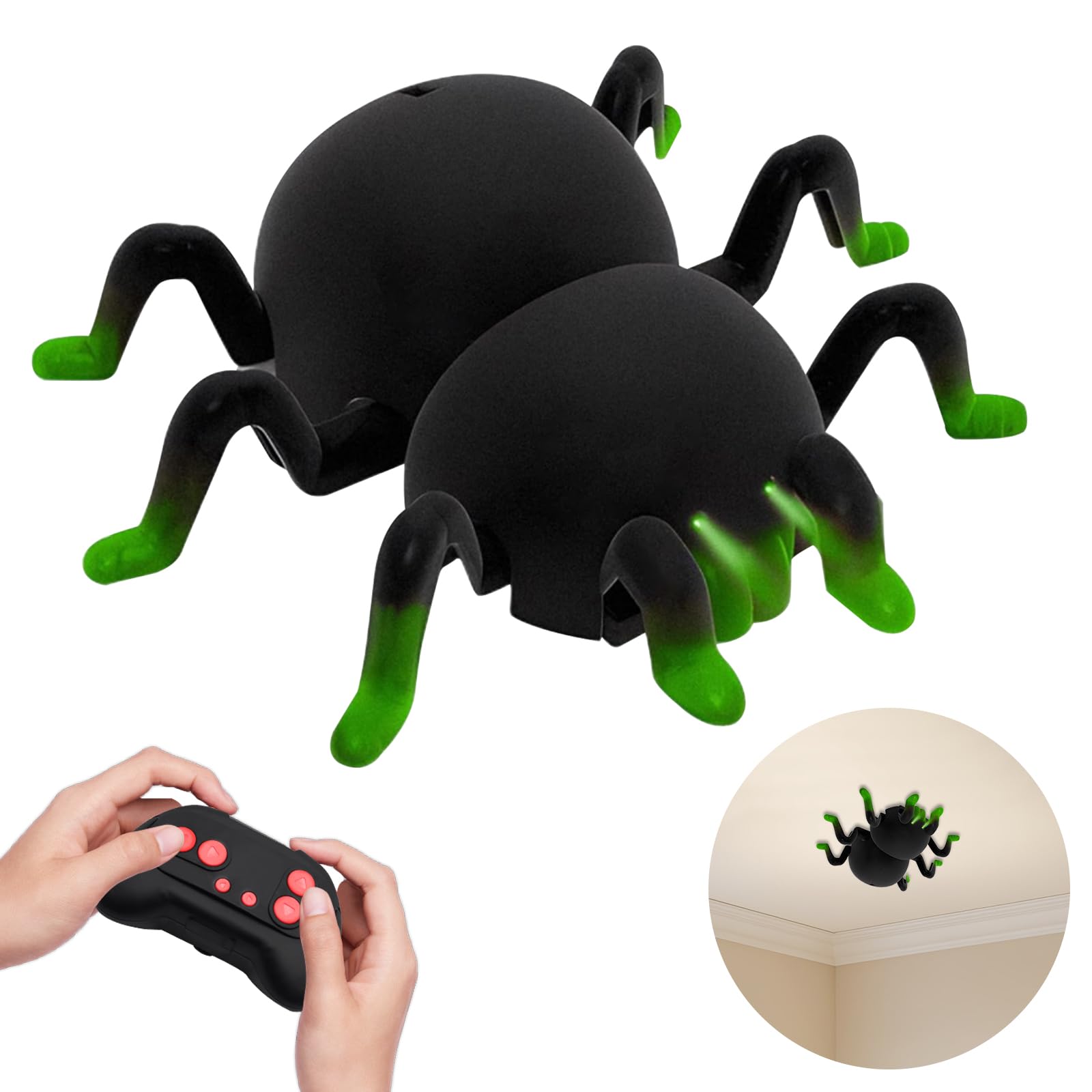Ferngesteuerte schwarze Spielzeugspinne mit Fernbedienung für Wand- und Bodenmodus