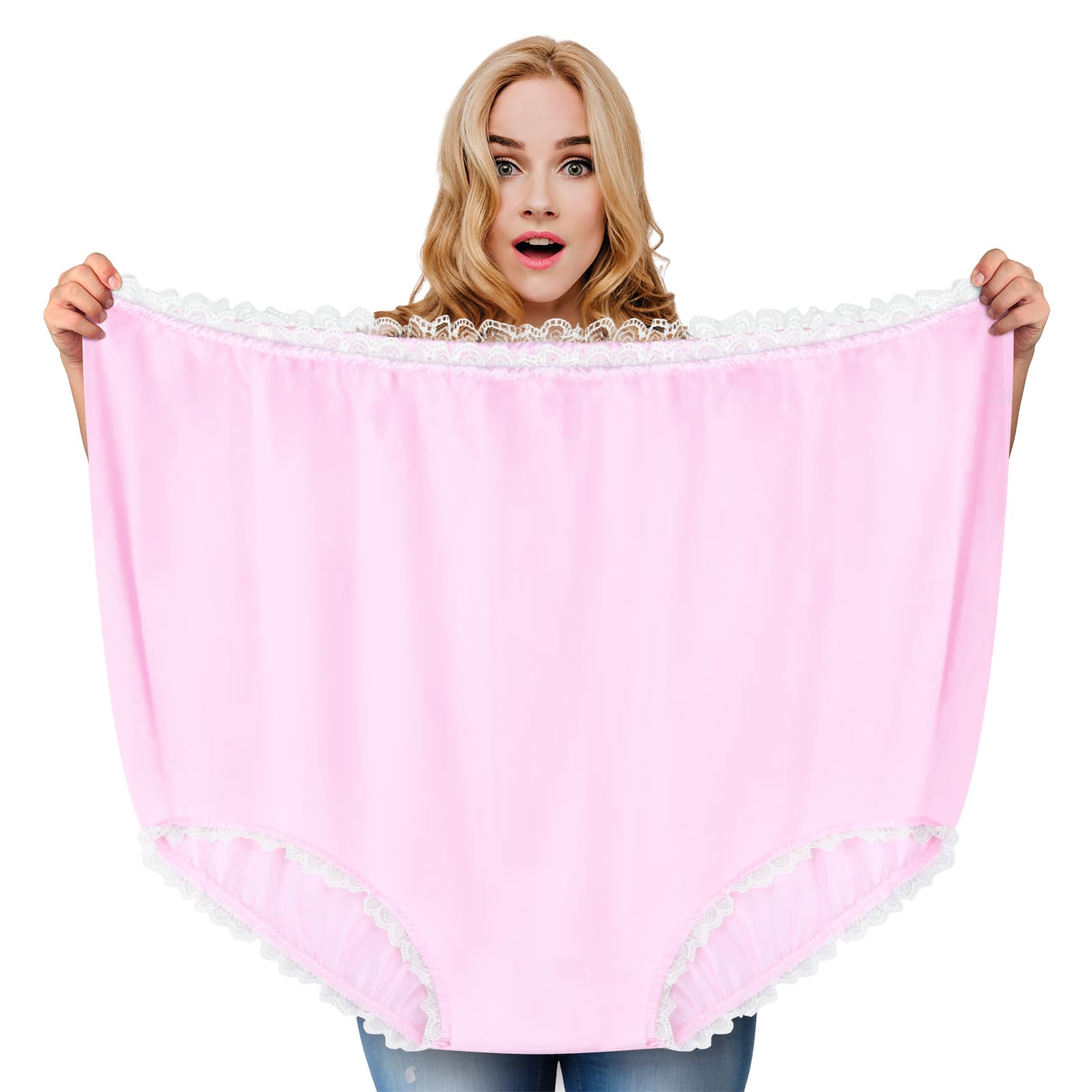 Übergroße pinke Unterhose im Oma-Stil als Scherzartikel