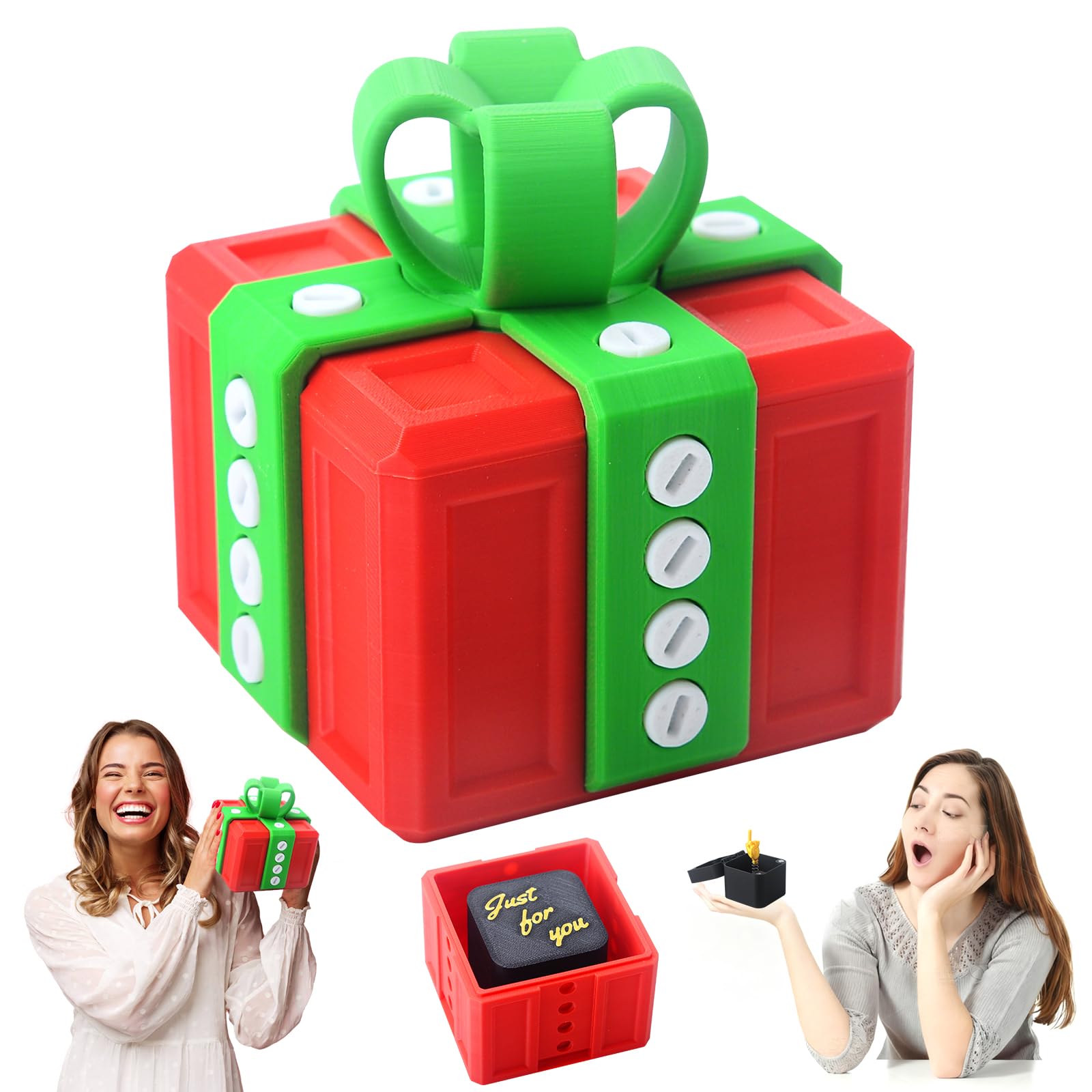 Grüne Geschenkbox mit Schrauben und versteckter Mittelfinger-Überraschung